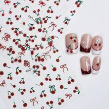 4 PCS / Cute Wine Red Relief Cherry Nail Sticker For Press-On Nails Nail Stickers DIY - Multicolor - View 4