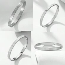 1入組多款金銀色時尚不鏽鋼魅力圖案手環套裝；情人節送禮佳品，適用於情侶打扮；男女均適合日常佩戴 - 銀色 - 查看 11