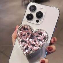 1pc Universal Set, Artificial Diamond Heart Design Phone Ring Holder - 360° Rotatable Finger Grip Stand, Suitable For Smartphones - Fashionable & Convenient, Compatible With IPhone And Android Phones, Birthday/Gift For Family & Friends, Push-Pull Phone Ring Holder, Phone Stand, Phone Accessory - Pink - View 8