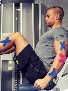 5入組X型肌肉貼紙適用於籃球健身，提供膝蓋和大腿支撐、肌肉護理和束緊帶 - 駝色 - 查看 2