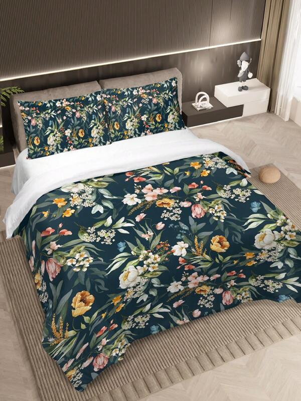 Lush Foliage Flower Duvet Cover Modern Bedding Set For Kids Boys Colorful Garden Floral With Zipper Closure Ultra Soft Durable 3pcs