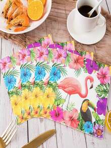 20入組火烈鳥派對紙巾 - 熱帶生日派對裝飾，春季派對紙巾，家用廚房紙巾，花式裝飾餐酒紙巾，畢業典禮收集款式印花紙巾，派對裝飾 - 彩色 - 查看 6
