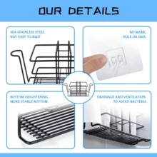 1 pieza Portacepillos de dientes de acero inoxidable con soporte para taza de baño, organizador de almacenamiento multifuncional montado en la pared para encimeras de baño y cocina, negro/blanco - Multicolor - Ver 7