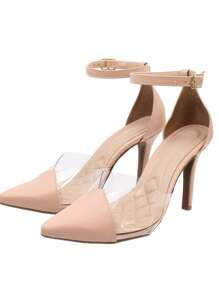 Scarpin Feminino Nude Com Vinil Salto Alto Confortável Moda