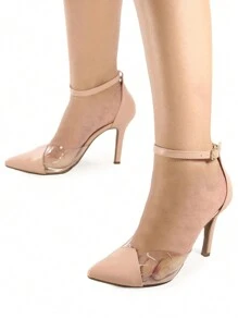 Scarpin Feminino Nude Com Vinil Salto Alto Confortável Moda