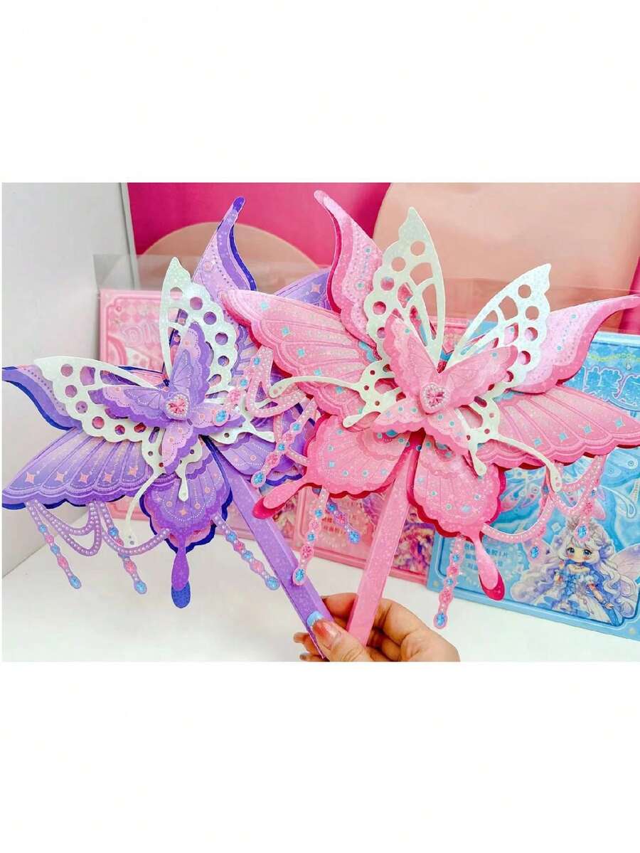 Butterfly Fan Children's Creative Puzzle Birthday Gift Portable Hand-Held Fan Handmade Set Gift Parent-Child Cooperative Game Set Children's Day Gift - Multicolor - View 1