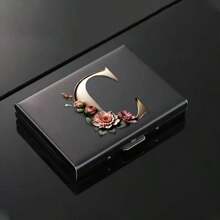 26 Letters Ultra Thin Version Card Double-Sided Colored Pattern RFID Metal Wallet ID Credit Card Men Business ID Credit Card Protector Wallet Card Holder For Men RFID Wallet Card Wallet Wallet Keychain - Black - View 16