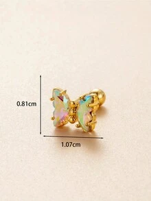 1pc Uncommon Minimalist Copper Inlaid Cubic Zirconia Creative Butterfly Shaped Cartilage Stud Earring With Stainless Steel Bar - Yellow Gold - View 5
