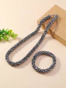 1pc Necklace And 1pc Elastic Bracelet Set, Handcrafted With Faceted Rice Beads, Bohemian Fairy Style For Travel, Beach Or Festival With Imitation Crystal & Gemstones. 10 Color Variations Available For Women, Perfect For Daily Wear, Business Or Festive Occasions. - Bracelet Necklace Set - View 21