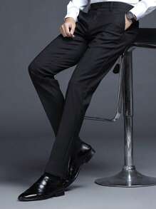 Pantalones largos formales negros para hombre, pantalones de caballero