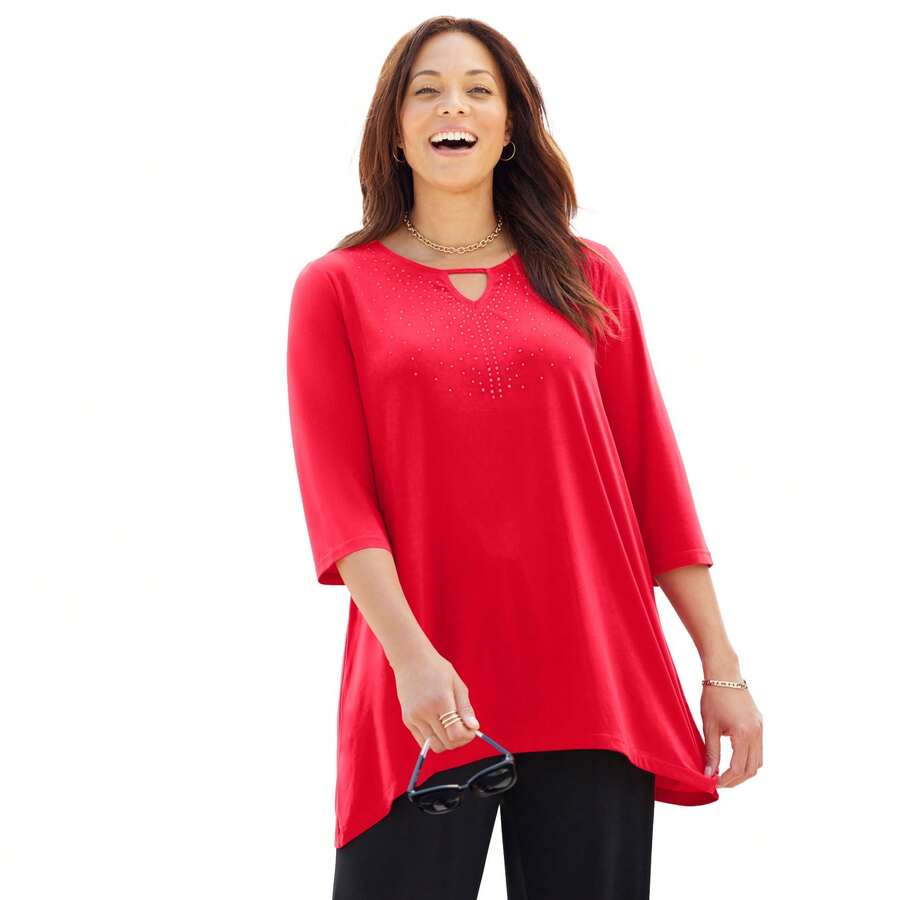 Catherines Women's Plus Size Anywear Keyhole Tunic - CLASSIC RED - View 1