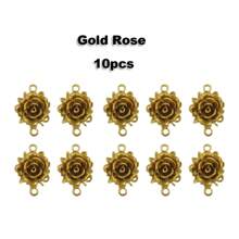 10pcs Alloy & Resin Rose Pendants Diy For Earrings, Necklaces, Bracelets, Valentine's Day Accessory, Double Hole Red & White Rose Jewelry Connector Valentines