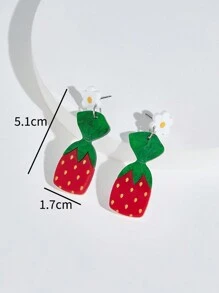 1pair Fashionable European & American Acrylic Flower & Red Strawberry Earrings For Women Valentines