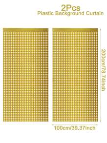 2 件/包 39.4*78.7 英寸纯色金属背景窗帘，金属金色塑料方形流苏窗帘，适用于生日、婚礼、毕业典礼、节日派对背景装饰、圣诞节 - 金色 - 查看 2