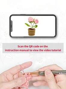 Đồ thủ công hoa hồng hồng DIY bằng sợi, quà tặng ngày lễ, 1 bộ gói vật liệu móc với 8 phụ kiện và hướng dẫn sử dụng bằng tiếng Anh (Màu phụ kiện dụng cụ ngẫu nhiên) - Nhiều màu - Xem 2