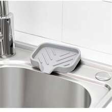 1Pc Silicone Sponge Holder, Sink Storage Box, Dishwashing Sponge Drain Tray, Soap Dispenser, Scrubber - Grey - View 9