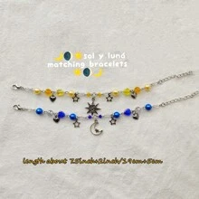 Set de 2 piezas de pulsera temática de sol y luna para la amistad, pulsera de pareja, Set de pulseras con cuentas (Sol y Luna) - Multicolor - Ver 2