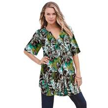 Roaman's Women's Plus Size Short-Sleeve Angelina Tunic - 巧克力畫花 - 查看 1