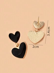 Pendientes con gota en forma de corazón - Negro - Ver 3