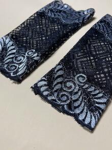 1pair Fashionable Vintage Lace Fingerless Gloves For Women, Spring/Summer - Black - View 2