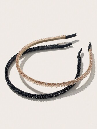 حزامان رأس من الكريستال المزدوج المرصع بالخرز للنساء، اكسسوارات شعر أنيقة للخروجات، تصميم خط السمك الرفيع