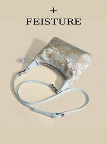 FEISTURE 1pc Solid Color Nylon Fabric Chinese-Style Embroidery Pattern Handheld Bucket Bag Suitable For Shopping, Dating, Women Gifts, White-Collars , Especially For Office, School, Work, Commute