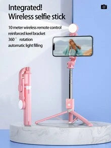 Selfie Stick Rosa B11S con trípode integrado multifuncional y luz de relleno para transmisiones en vivo - Rosa - Ver 2