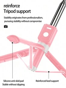 Selfie Stick Rosa B11S con trípode integrado multifuncional y luz de relleno para transmisiones en vivo - Rosa - Ver 9