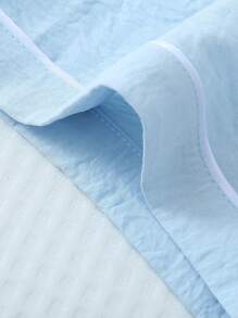 女士夏季口袋彩邊短袖襯衫和蝴蝶結短褲睡衣套裝，適用於家居