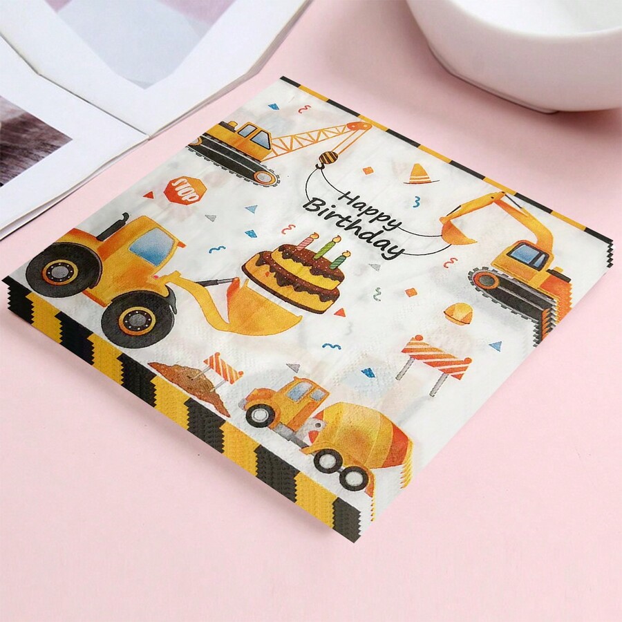 12pcs/Bag Birthday Yellow Excavator Themed Decorative Tissue Paper