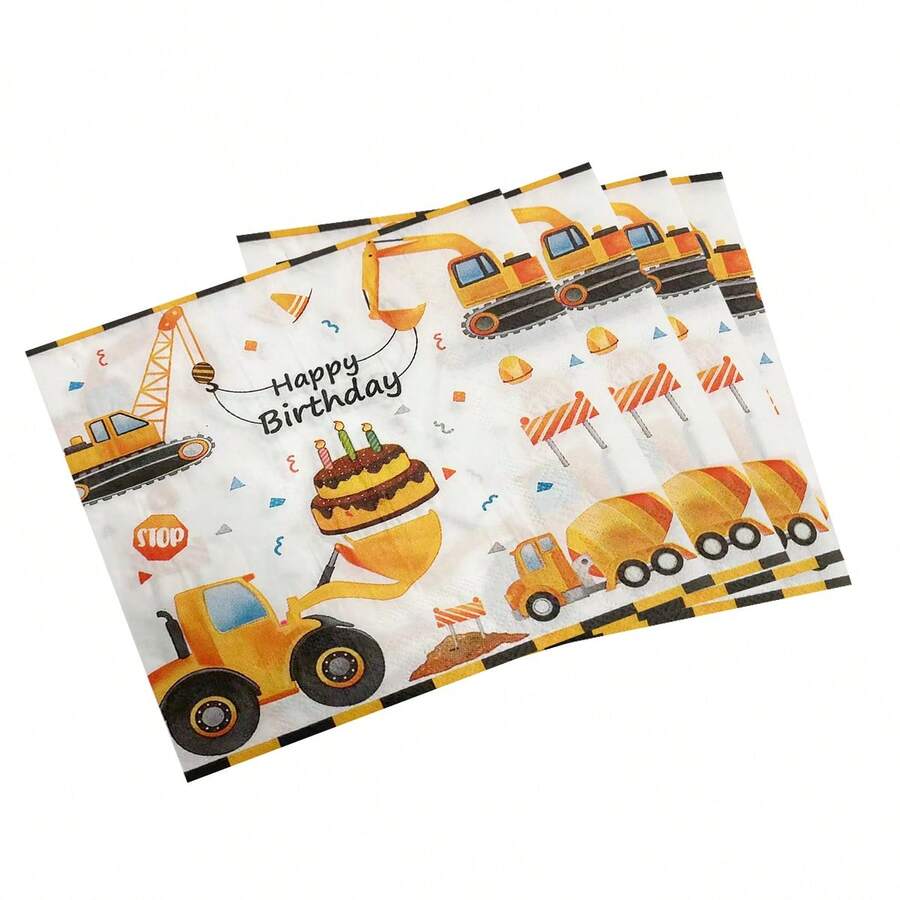12pcs/Bag Birthday Yellow Excavator Themed Decorative Tissue Paper