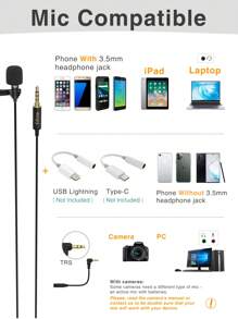 領夾式麥克風適用於 iPhone 智慧手機 PC 電腦，3.5mm 迷你扣式電容式麥克風套件，適用於錄製視頻，Vlog，播客，Zoom 會議，配有79英寸延長線，插拔即用，全向性極地圖案 - FIFINE C2A - 黑色 - 查看 10