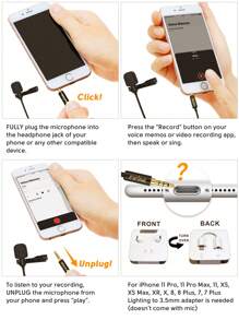 領夾式麥克風適用於 iPhone 智慧手機 PC 電腦，3.5mm 迷你扣式電容式麥克風套件，適用於錄製視頻，Vlog，播客，Zoom 會議，配有79英寸延長線，插拔即用，全向性極地圖案 - FIFINE C2A - 黑色 - 查看 9