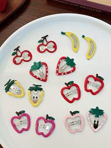 10pcs Girls Fruit Theme Hair Clips (Randomly Sent Apple/Cherry/Strawberry Design), Summer Cute Gradient Resin Barrette - Multicolor - View 4