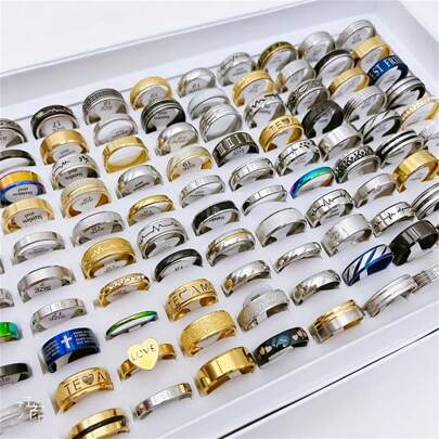 Set de 5/10/20/30/50/100 anillos de acero inoxidable unisex - Mezcla y combina simple, aporta un estilo sorprendente para todos