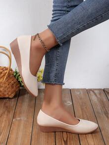 Giày Loafer Thời Trang Gót Nêm Đế Mềm, Giày Tăng Chiều Cao Thoải Mái Cho Mẹ, Phù Hợp Với - Màu be - Xem 4