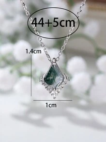 1 Stück Elegante Und Luxuriöse Halskette Mit Anhänger Aus 925er Sterlingsilber Mit Geometrischem Rhombus Und Grünem Achat, Geschenk Für Dating Oder Partys Zum Jahrestag