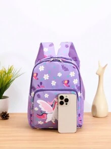 1pc Fashion Cute Cartoon Butterfly & Unicorn Printed Random Pattern Backpack