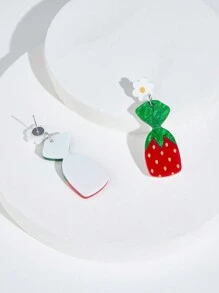 1pair Fashionable European & American Acrylic Flower & Red Strawberry Earrings For Women Valentines