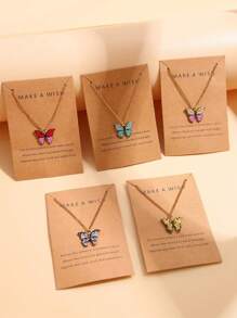 1-10pcs/Set Fashionable Minimalist Colorful Butterfly Y2K Pendant Necklace Suit For Men & Women, Suitable For Holiday, Party, Date, Gift, Daily Wear