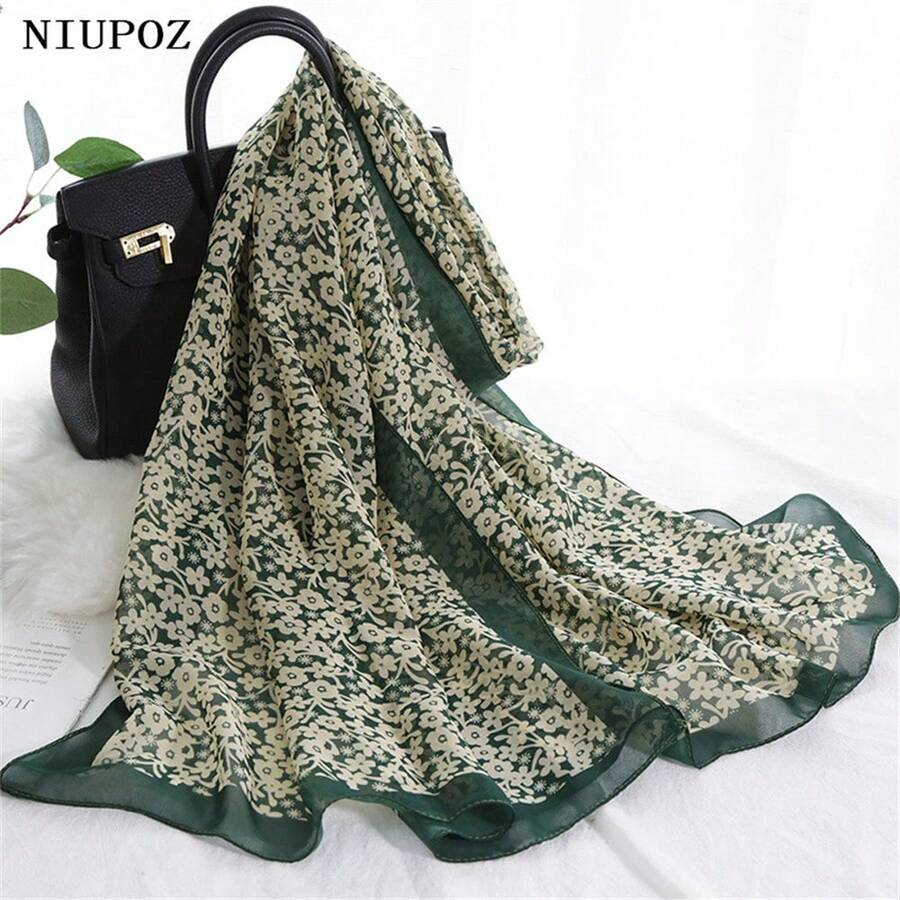 Elegant Women Floral Printed Chiffon Scarf, Beautiful Beach Cover-Up - Floral Print Chiffon Scarf - View 1