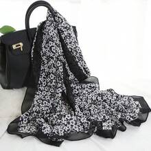 Elegant Women Floral Printed Chiffon Scarf, Beautiful Beach Cover-Up - Floral Print Chiffon Scarf - View 6
