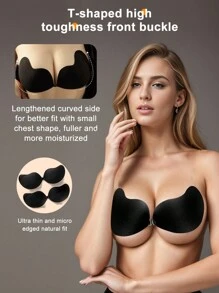 Cubre pezones invisibles de silicona con efecto push-up, almohadillas autoadhesivas sin tirantes con forma de mango para sujetar el busto de las mujeres y pezones adhesivos, efecto de enfriamiento en verano y recogida del pecho, hace que los pechos pequeños parezcan talla grande llenos. Limpie el área del pecho antes de usar, el sudor y el agua pueden reducir la adherencia.