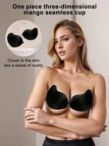 Cubre pezones invisibles de silicona con efecto push-up, almohadillas autoadhesivas sin tirantes con forma de mango para sujetar el busto de las mujeres y pezones adhesivos, efecto de enfriamiento en verano y recogida del pecho, hace que los pechos pequeños parezcan talla grande llenos. Limpie el área del pecho antes de usar, el sudor y el agua pueden reducir la adherencia.