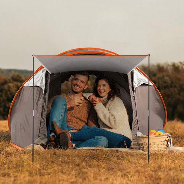 1Pc Pop Up Tent Automatic Setup Camping Tent Waterproof Instant Setup Tent With 4 Tent Poles 2 Mosquito Net Windows Carrying Bag For Hiking Climbing Fishing Event Shelter