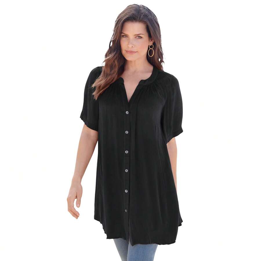 Roaman's Women's Plus Size Angelina Tunic Top – Short Sleeve, Flowy Fit, Everyday Comfort - 黑色 - 查看 1