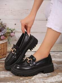 Women's Thick Sole Black Loafers, Comfortable Work Shoes, Soft Bottom, British Style, Suitable For Spring, Autumn, Summer - Black - View 2