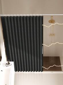 1pc Magnetic Folding Shower Curtain - Waterproof Pleated Accordion Style For Daily & Hotel Use - Black - View 11