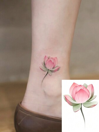 1pc Water-Resistant Temporary Tattoo Sticker With Bloomed Lotus Flower Pattern, PVC Material, Suitable For Fashionable People For Daily Life