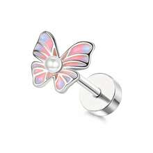 BESTEEL 1PC Cartilage Earrings Stud For Women Flat Back Earrings Opal Butterfly Flower CZ Cartilage Earrings Tragus Helix Piercing Jewelry - Steel - View 9